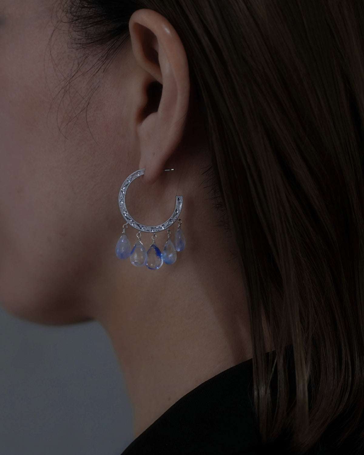 Nile hoop pierce_Dumortierite in Quartz　＜１点もの＞